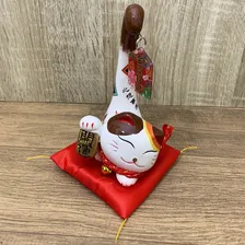 Gato Da Sorte Fortuna Maneki Neko Decorativo Porcelana Luxo Foto mini 4