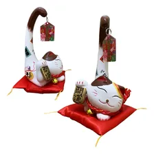 Gato Da Sorte Fortuna Maneki Neko Decorativo Porcelana Luxo Foto mini 1