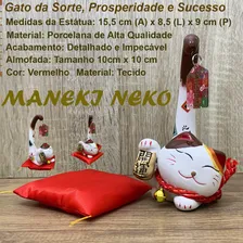 Gato Da Sorte Fortuna Maneki Neko Decorativo Porcelana Luxo Foto mini 2