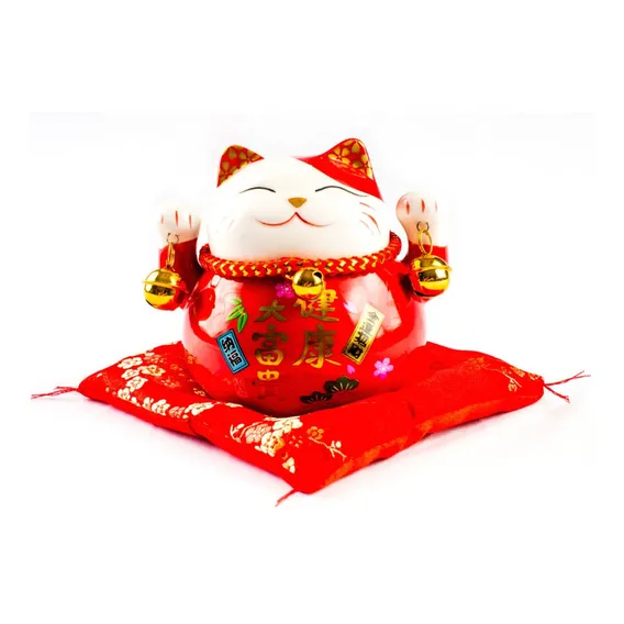 Gato Da Sorte Maneki Neko Cerâmica Decoração Oriental 11cm Foto 1
