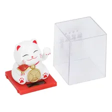 Gato Da Sorte Solar Branco Com Cupula - Maneki Neko Foto  mini 1