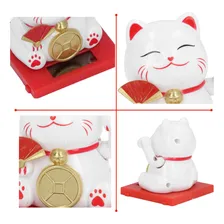 Gato Da Sorte Solar Branco Com Cupula - Maneki Neko Foto mini  2