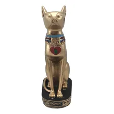 Gato Egipcio Bastet Sentado Gr. Deus Da Fertilidade Dourado Foto mini 3