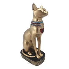 Gato Egipcio Bastet Sentado Gr. Deus Da Fertilidade Dourado Foto mini 1