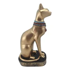 Gato Egipcio Bastet Sentado Gr. Deus Da Fertilidade Dourado Foto mini 2