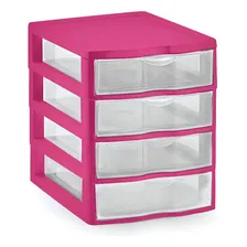 Gaveteiro Organizador Plástico De Mesa Modular Com 4 Gaveta Cor Rosa-chiclete Foto mini 1