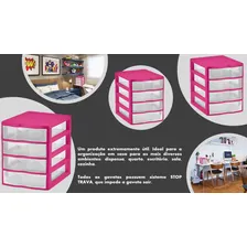 Gaveteiro Organizador Plástico De Mesa Modular Com 4 Gaveta Cor Rosa-chiclete Foto mini 2