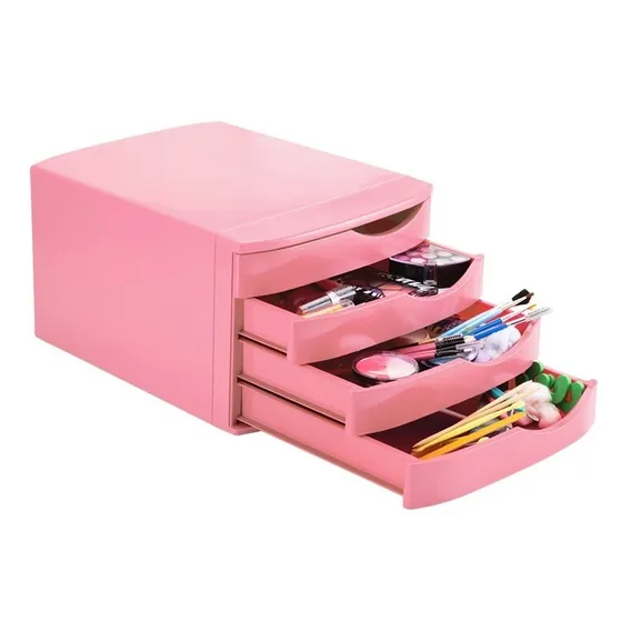 Gaveteiro Organizador Porta Tudo 4 Gavetas Waleu Maxcril Cor Rosa Pastel Foto 1