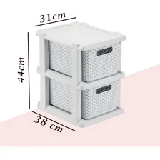 Gaveteiro Plastico Rattan 02 Gavetas Com Rodizio Branco Foto mini 3