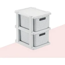 Gaveteiro Plastico Rattan 02 Gavetas Com Rodizio Branco Foto mini 2
