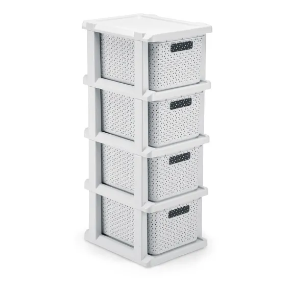 Gaveteiro Plastico Rattan 04 Gavetas Com Rodizio Branco Foto 1