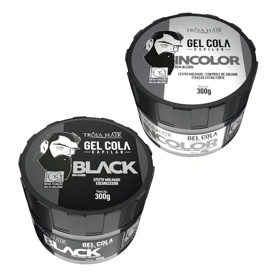 Gel Cola Modelador Incolor + Gel Cola Black 300g Tr贸ia Hair Foto 1