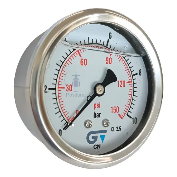 Genebre Manômetro 0 A 10 Bar Horizontal Com Glicerina Inox 63mm 1/4 Foto 1