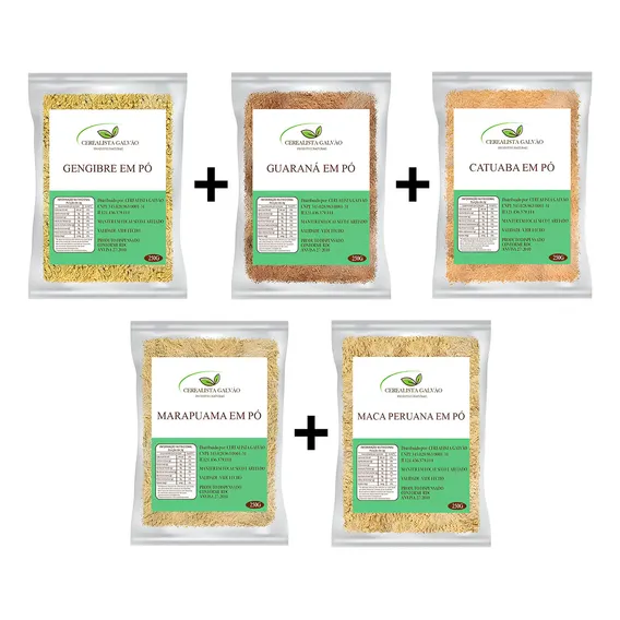 Gengibre + Guaraná + Catuaba + Marapuama + Maca Peruana 250g Sabor Natural Foto 1
