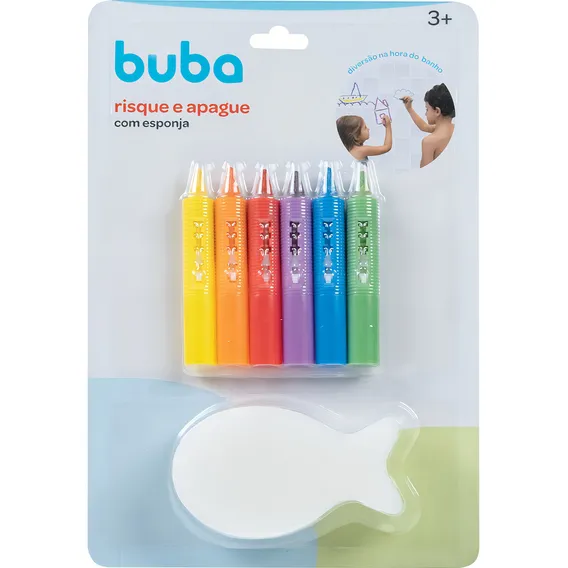 Giz De Banho Risque E Apague 6 Cores Buba Com Esponja Foto 1