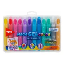 Giz De Cera Retrátil Mega Gel Color 12 Cores Metalicas Tris Foto mini 3