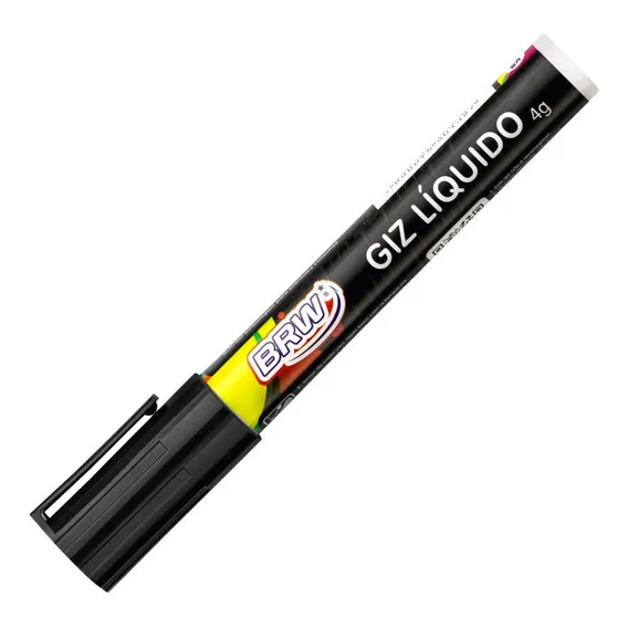 Giz Líquido 6mm Preto Brw Caixa C/12 Un Caneta Vidro Lousa Foto 1