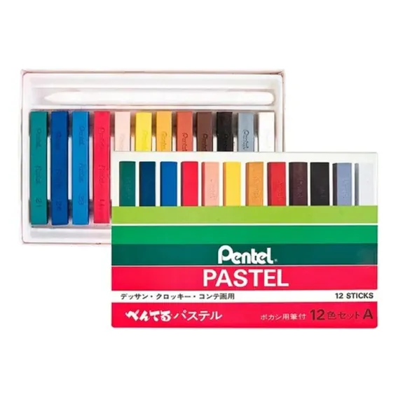 Giz Pastel Seco Profissional 12 Cores - Pentel Foto 1