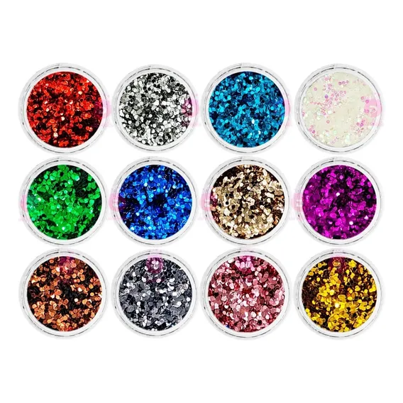 Glitter Encapsulado Flocado Para Unhas 12 Cores Hexagonal Cor Colorido Foto 1