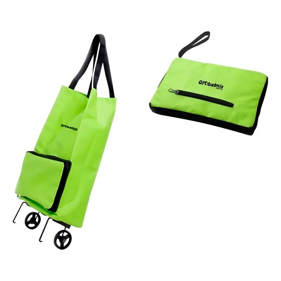 Globalmix GT083 Bolsa De Compras Reforçada 2 Rodas Portatil Sacola Carrinho Cor Verde-lima Lisa Foto 1