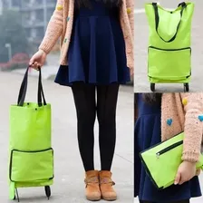 Globalmix GT083 Bolsa De Compras Reforçada 2 Rodas Portatil Sacola Carrinho Cor Verde-lima Lisa Foto mini  3