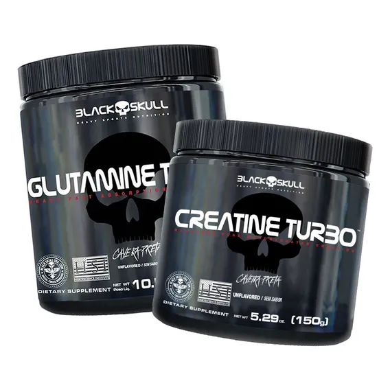 Glutamina 300g + Creatina 150g - Caveira Preta - Black Skull Sabor Sem Sabor Foto 1