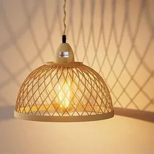 Gmh Luminária Lustre Pendente Teto Rústico Fibra Natural Bambu Madeira 30cm Restaurante Pub Praia Sitio Centro Mesa Sala Quarto Delicado Moderno Artesanal Natural Com Fiação Marrom Bivolt 110v 220v Foto mini 1