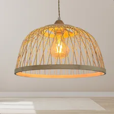 Gmh Luminária Lustre Pendente Teto Rústico Fibra Natural Bambu Madeira 30cm Restaurante Pub Praia Sitio Centro Mesa Sala Quarto Delicado Moderno Artesanal Natural Com Fiação Marrom Bivolt 110v 220v Foto mini 2