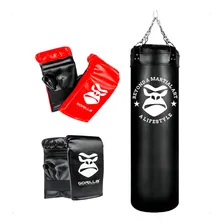 Gorilla saco pancada boxe cheio 02 pares de luvas bate saco cor preto Foto  mini 1