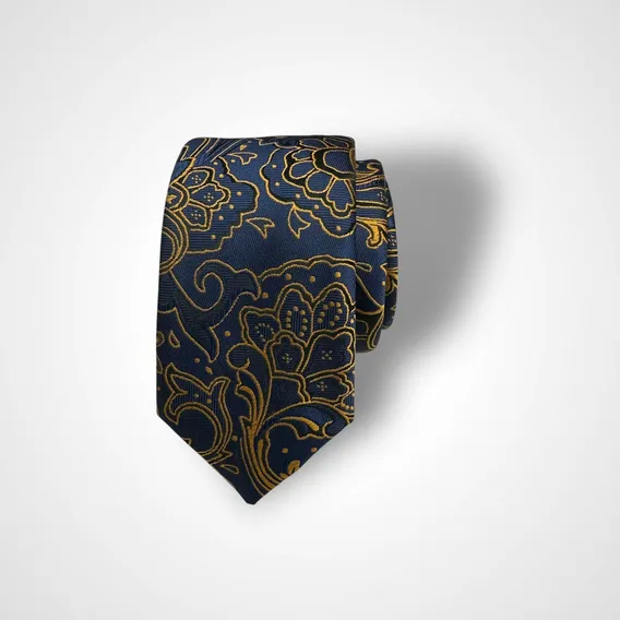 Gravatas Masculinas Slim Premium Luxo Diferenciadas Cor H15 Azul Detalhe Amarelo Foto 1