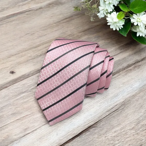 Gravatas Masculinas Slim Premium Luxo Diferenciadas Cor H45 Rosa Riscada Foto 1