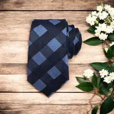 Gravatas Slim Xadrez Sofisticação Cor Azul-escuro Foto  mini 1