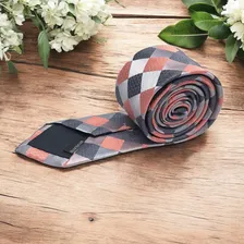 Gravatas Slim Xadrez Sofisticação Cor Rosa E Prata Foto mini  3