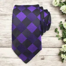 Gravatas Slim Xadrez Sofisticação Cor Roxo Foto mini 3