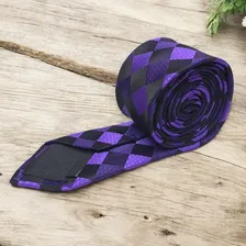Gravatas Slim Xadrez Sofisticação Cor Roxo Foto mini 1
