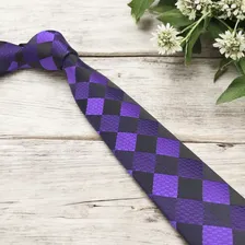 Gravatas Slim Xadrez Sofisticação Cor Roxo Foto mini 4