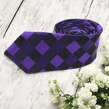 Gravatas Slim Xadrez Sofisticação Cor Roxo Foto mini 2