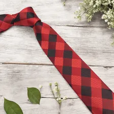 Gravatas Slim Xadrez Sofisticação Cor Vermelho Foto mini 3