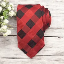 Gravatas Slim Xadrez Sofisticação Cor Vermelho Foto mini 1