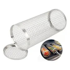 Grelha Cesto Cilindro Para Churrasco Legumes Em Aço Inox Foto mini 1
