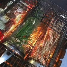 Grelha Cesto Cilindro Para Churrasco Legumes Em Aço Inox Foto mini 3