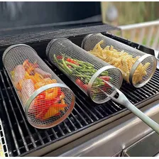 Grelha Cesto Cilindro Para Churrasco Legumes Em Aço Inox Foto mini 2