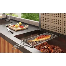 Grelha Dupla Inox Para Peixe Churrasco Cromado Foto mini  2