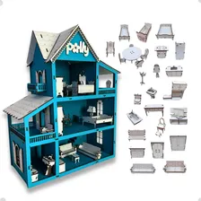 Grupo Paraíso Casa MDF Kit Casa De Boneca 30 Moveis Em Mdf Pintado Cor Azul-frozen Foto  mini 1