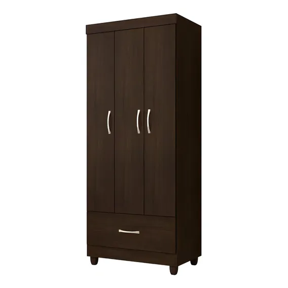 Guarda Roupa 3 Portas 1 Gaveta Prince D02 Ebano Touch Cor Marrom Foto 1