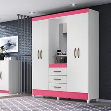 Guarda Roupa 4 Portas Com Espelho Capri Branco Rosa Moval Foto mini 2