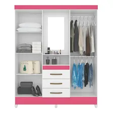 Guarda Roupa 4 Portas Com Espelho Capri Branco Rosa Moval Foto mini 1