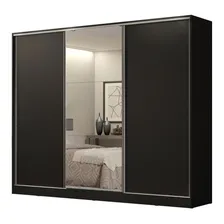 Guarda Roupa Casal 100% Mdf Madesa Royale 3 Portas Espelho Cor Preto 106209 Foto mini 2