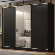 Guarda Roupa Casal 100% Mdf Madesa Royale 3 Portas Espelho Cor Preto 106209 Foto mini 1