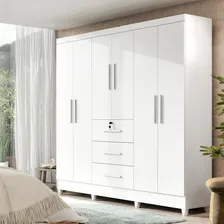 Guarda-roupa Casal 6 Portas 3 Gavetas Com Chave Mumbai Mdp Branco Foto  mini 1